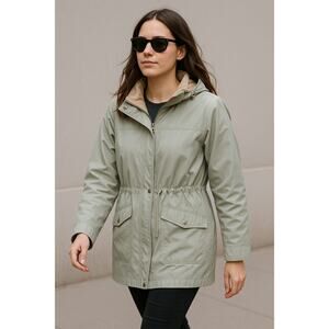 London Fog Womens Jacket S Pale Green Detachable Hood Lightweight Casual Zip